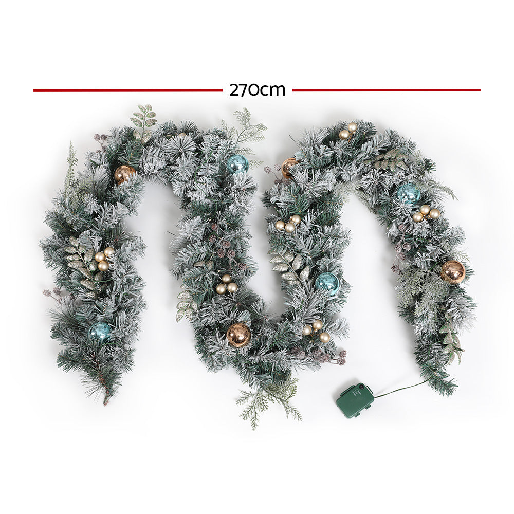 Jingle Jollys 2.7m Christmas Garland with LED Lights Snowy Decoration Xmas Party XM-TR-GAR-9FT-FROST-LED