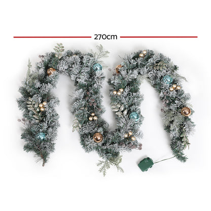 Jingle Jollys 2.7m Christmas Garland with LED Lights Snowy Decoration Xmas Party XM-TR-GAR-9FT-FROST-LED