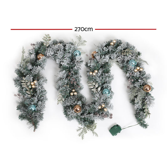 Jingle Jollys 2.7m Christmas Garland with LED Lights Snowy Decoration Xmas Party XM-TR-GAR-9FT-FROST-LED