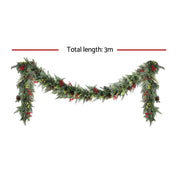 Jingle Jollys 3M Christmas Garland Pre-lit LED with Pine Cones Xmas Decor Green XM-TR-GAR-BR-3M-LED