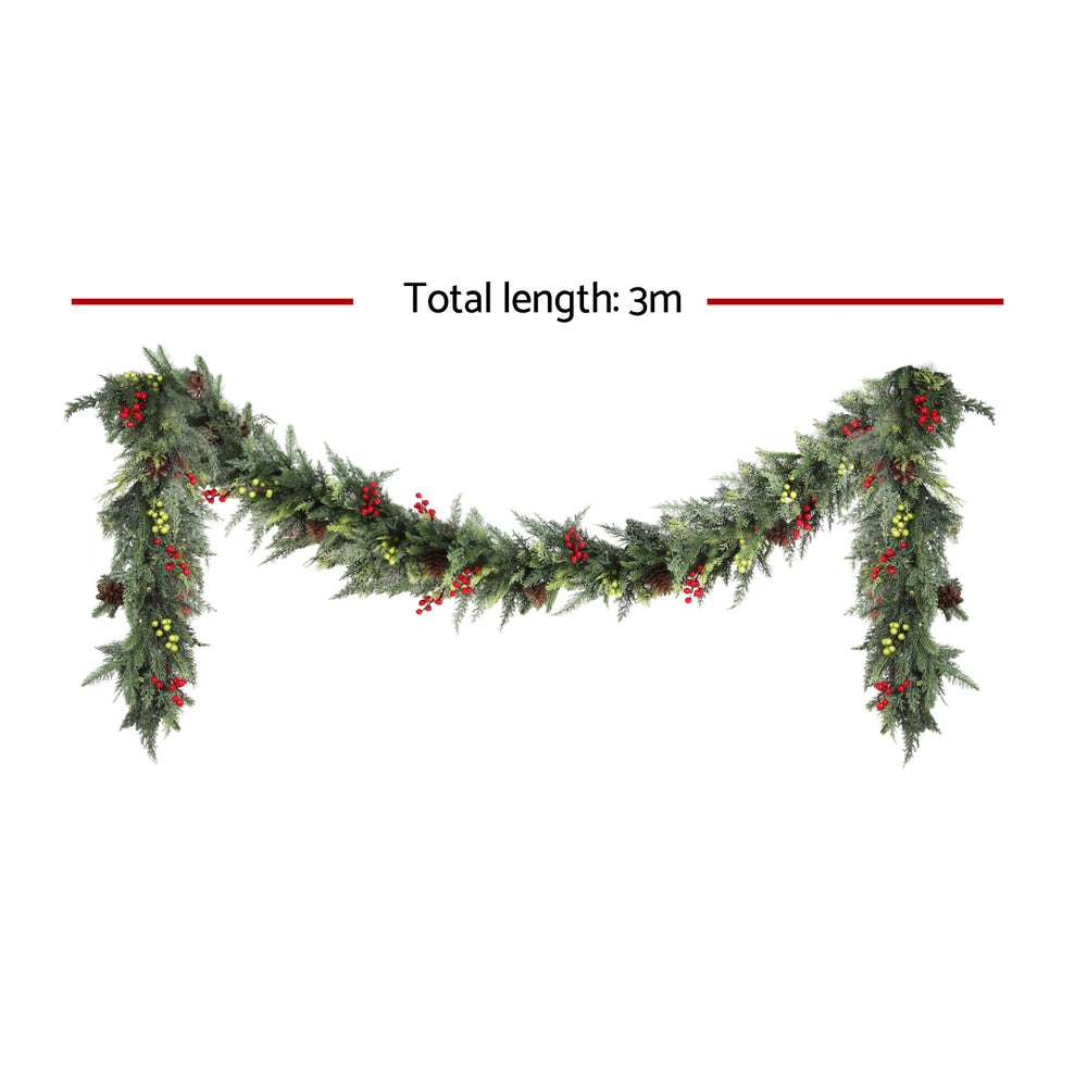 Jingle Jollys 3M Christmas Garland Pre-lit LED with Pine Cones Xmas Decor Green XM-TR-GAR-BR-3M-LED