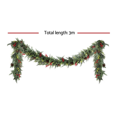 Jingle Jollys 3M Christmas Garland Pre-lit LED with Pine Cones Xmas Decor Green XM-TR-GAR-BR-3M-LED