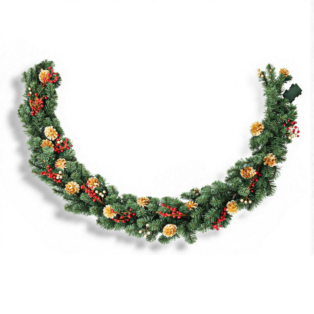 Jingle Jollys 1.8M Christmas Garland Pre-lit LED Pine Cones Berries Xmas Decor XM-TR-GAR-GD-6FT-LED