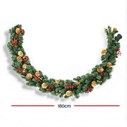 Jingle Jollys 1.8M Christmas Garland Pre-lit LED Pine Cones Berries Xmas Decor XM-TR-GAR-GD-6FT-LED