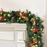 Jingle Jollys 1.8M Christmas Garland Pre-lit LED Pine Cones Berries Xmas Decor XM-TR-GAR-GD-6FT-LED