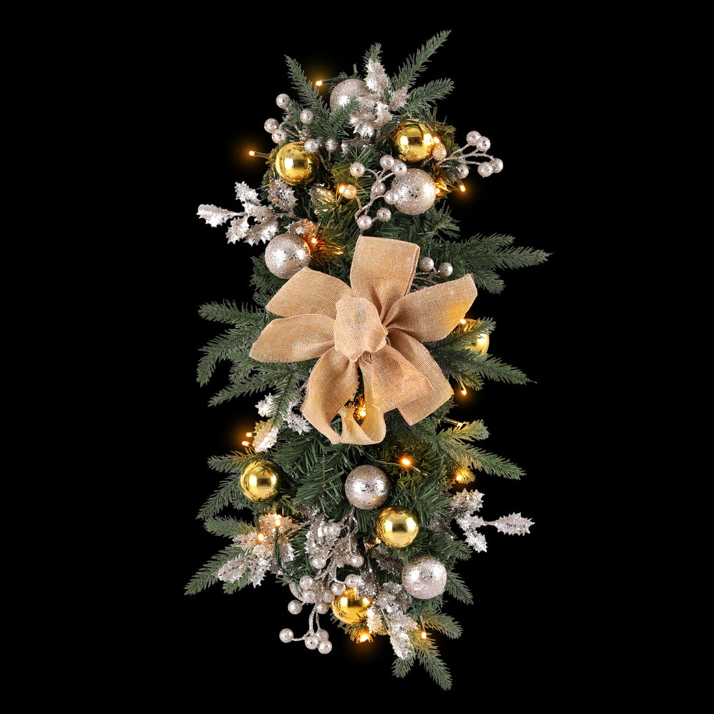 Jingle Jollys Hanging Christmas Garland 45cm Staircase Door Party Decor XM-TR-GAR-RIBBON-BERRY-LED
