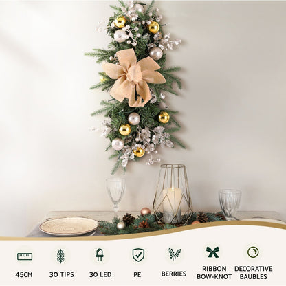 Jingle Jollys Hanging Christmas Garland 45cm Staircase Door Party Decor XM-TR-GAR-RIBBON-BERRY-LED