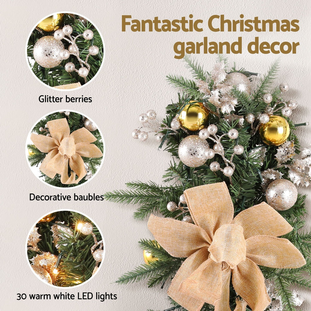 Jingle Jollys Hanging Christmas Garland 45cm Staircase Door Party Decor XM-TR-GAR-RIBBON-BERRY-LED