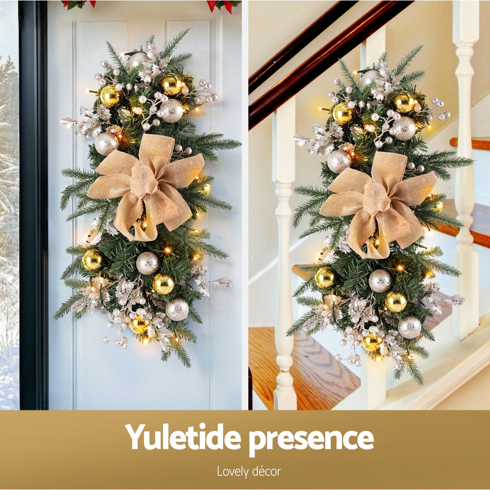 Jingle Jollys Hanging Christmas Garland 45cm Staircase Door Party Decor XM-TR-GAR-RIBBON-BERRY-LED