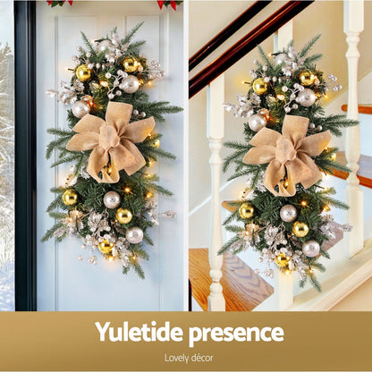 Jingle Jollys Hanging Christmas Garland 45cm Staircase Door Party Decor XM-TR-GAR-RIBBON-BERRY-LED