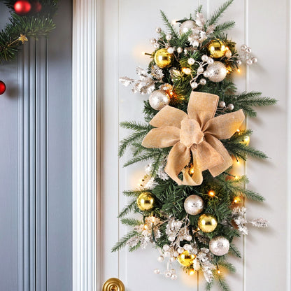 Jingle Jollys Hanging Christmas Garland 45cm Staircase Door Party Decor XM-TR-GAR-RIBBON-BERRY-LED