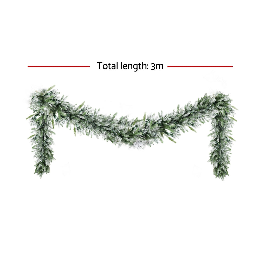 Jingle Jollys 3M Christmas Garland Pre-lit LED Lights Snow Frosted Tips Decor XM-TR-GAR-SNOW-3M-LED