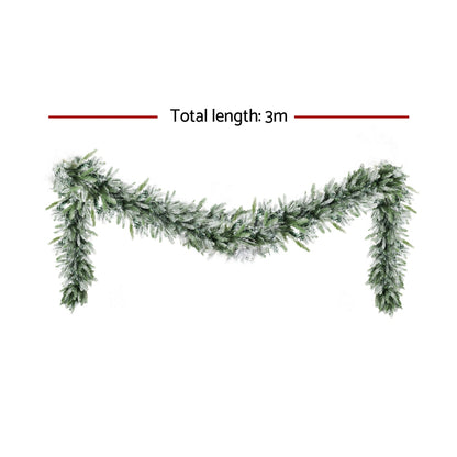 Jingle Jollys 3M Christmas Garland Pre-lit LED Lights Snow Frosted Tips Decor XM-TR-GAR-SNOW-3M-LED