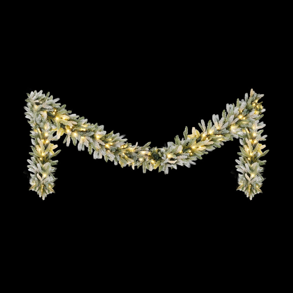 Jingle Jollys 3M Christmas Garland Pre-lit LED Lights Snow Frosted Tips Decor XM-TR-GAR-SNOW-3M-LED