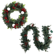Jingle Jollys Christmas Garland with Wreath Set LED Lights Xmas Tree Decor XM-TR-GAR-WRE-BERRY-LED