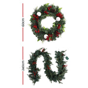 Jingle Jollys Christmas Garland with Wreath Set LED Lights Xmas Tree Decor XM-TR-GAR-WRE-BERRY-LED