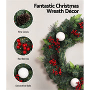 Jingle Jollys Christmas Garland with Wreath Set LED Lights Xmas Tree Decor XM-TR-GAR-WRE-BERRY-LED