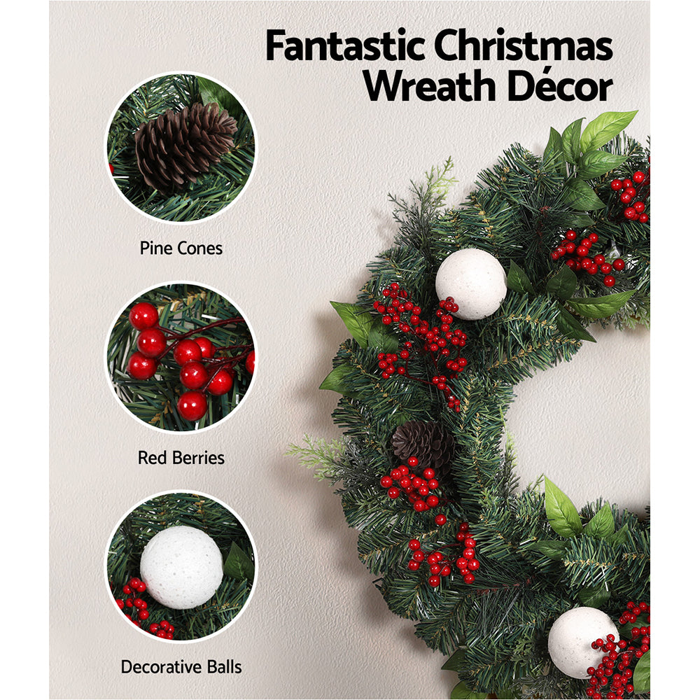 Jingle Jollys Christmas Garland with Wreath Set LED Lights Xmas Tree Decor XM-TR-GAR-WRE-BERRY-LED