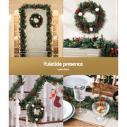 Jingle Jollys Christmas Garland with Wreath Set LED Lights Xmas Tree Decor XM-TR-GAR-WRE-BERRY-LED