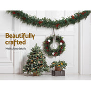 Jingle Jollys Christmas Garland with Wreath Set LED Lights Xmas Tree Decor XM-TR-GAR-WRE-BERRY-LED