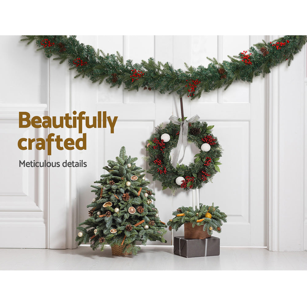 Jingle Jollys Christmas Garland with Wreath Set LED Lights Xmas Tree Decor XM-TR-GAR-WRE-BERRY-LED