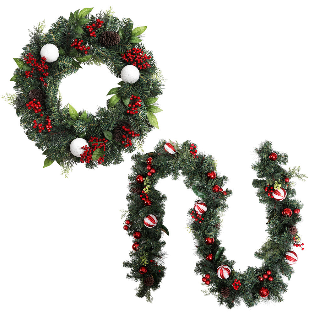 Jingle Jollys Christmas Garland with Wreath Set Ornaments Xmas Tree Decor XM-TR-GAR-WRE-BERRY-RED