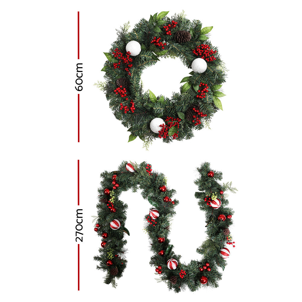 Jingle Jollys Christmas Garland with Wreath Set Ornaments Xmas Tree Decor XM-TR-GAR-WRE-BERRY-RED
