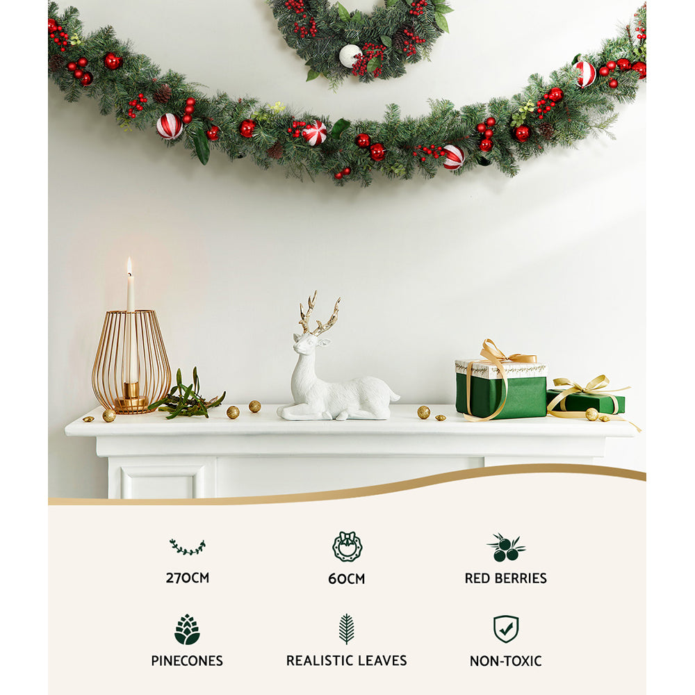 Jingle Jollys Christmas Garland with Wreath Set Ornaments Xmas Tree Decor XM-TR-GAR-WRE-BERRY-RED