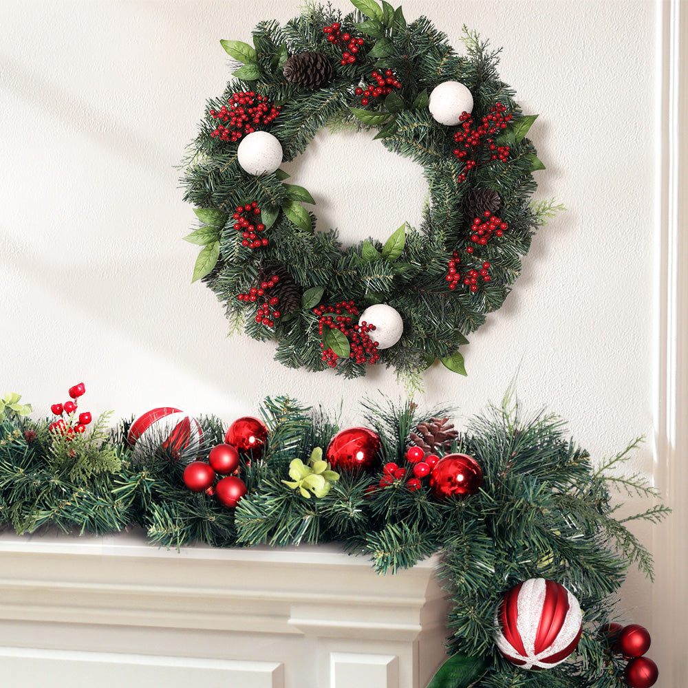 Jingle Jollys Christmas Garland with Wreath Set Ornaments Xmas Tree Decor XM-TR-GAR-WRE-BERRY-RED