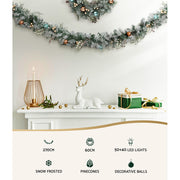 Jingle Jollys 2.7m Christmas Garland with Wreath Set LED Lights Snowy Xmas Decor XM-TR-GAR-WRE-FROST-LED