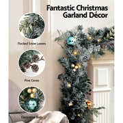 Jingle Jollys 2.7m Christmas Garland with Wreath Set LED Lights Snowy Xmas Decor XM-TR-GAR-WRE-FROST-LED