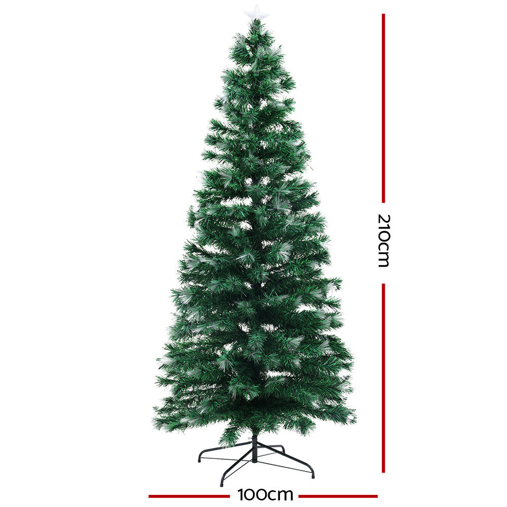 Jingle Jollys Christmas Tree 2.1M 7FT LED Xmas Multi Colour Lights Optic Fibre XM-TR-LED-FO-7F-RB