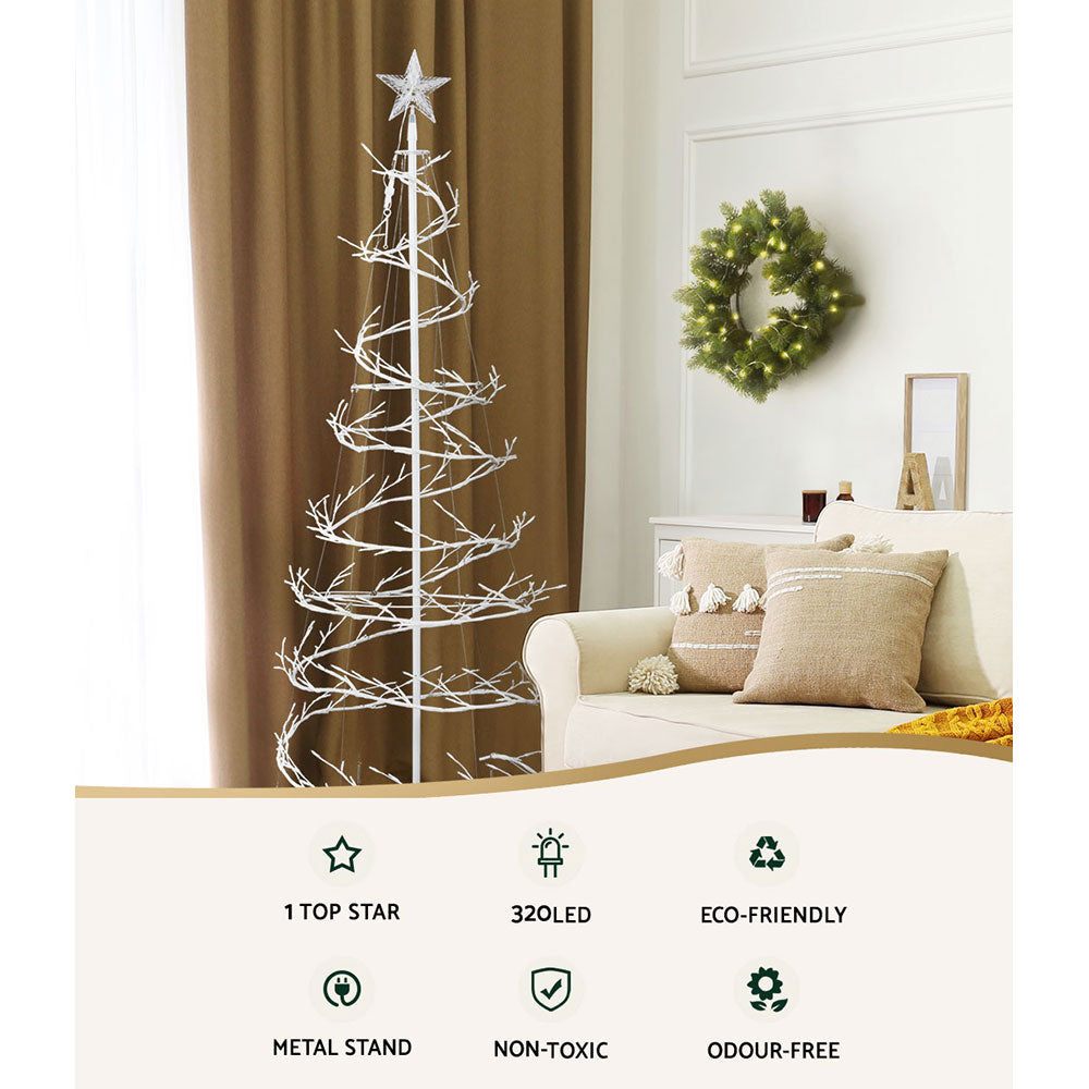 Jingle Jollys Christmas Tree 1.8M 6FT LED Xmas Decoration Cold White Lights XM-TR-LED-SPIRAL-7F-WW