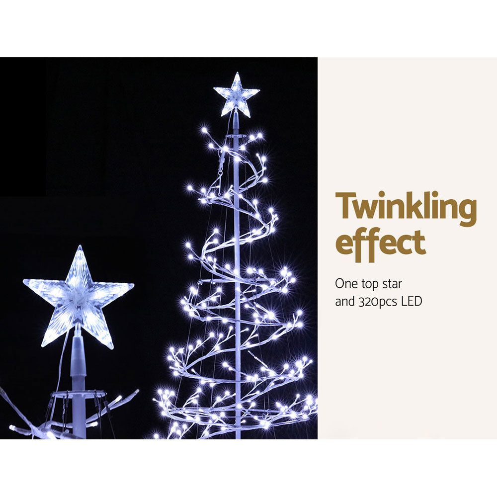Jingle Jollys Christmas Tree 1.8M 6FT LED Xmas Decoration Cold White Lights XM-TR-LED-SPIRAL-7F-WW