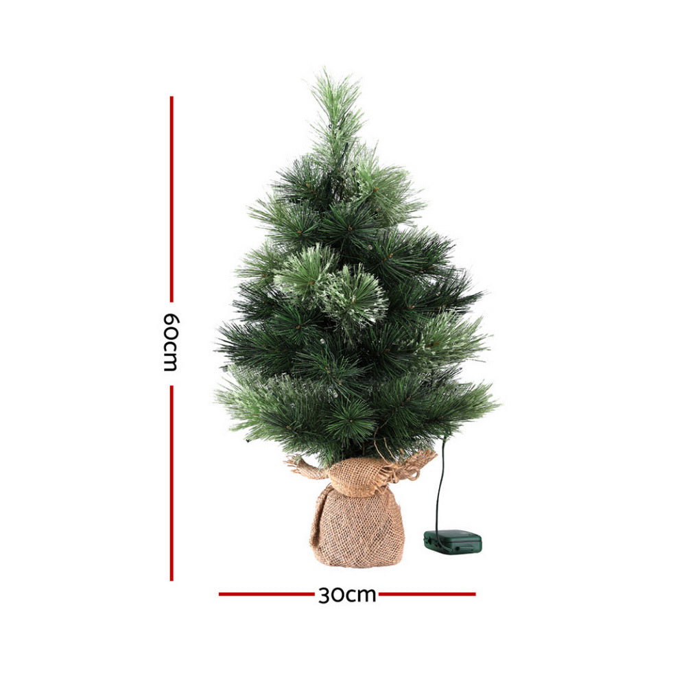 Jingle Jollys Tabletop Christmas Tree 60CM 8 Light Modes Timer Function XM-TR-MINI-2FT-GR