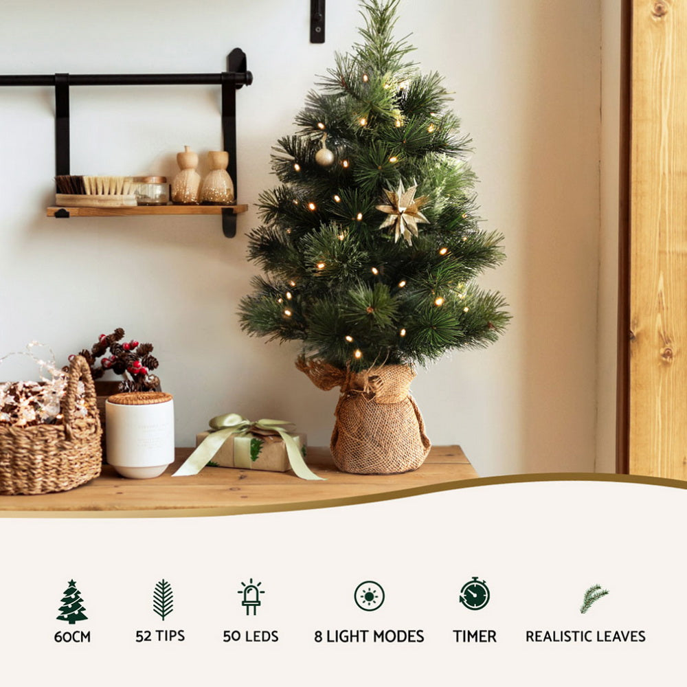 Jingle Jollys Tabletop Christmas Tree 60CM 8 Light Modes Timer Function XM-TR-MINI-2FT-GR