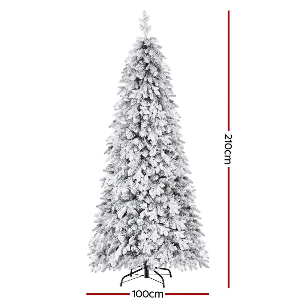 Jingle Jollys Christmas Tree 2.1m Flocking Pencil Tree LED Xmas 860 Tips White XM-TR-PENCIL-7FT-LED