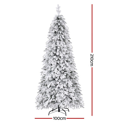 Jingle Jollys Christmas Tree 2.1m Flocking Pencil Tree LED Xmas 860 Tips White XM-TR-PENCIL-7FT-LED