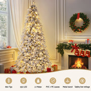 Jingle Jollys Christmas Tree 2.1m Flocking Pencil Tree LED Xmas 860 Tips White XM-TR-PENCIL-7FT-LED