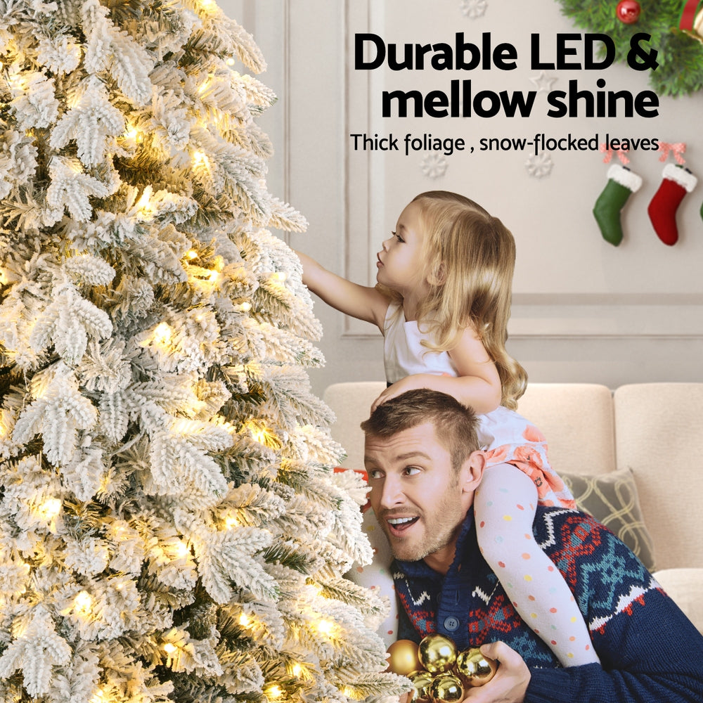 Jingle Jollys Christmas Tree 2.1m Flocking Pencil Tree LED Xmas 860 Tips White XM-TR-PENCIL-7FT-LED