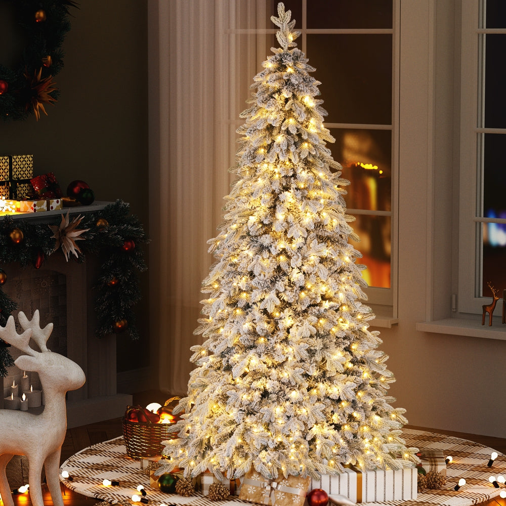 Jingle Jollys Christmas Tree 2.1m Flocking Pencil Tree LED Xmas 860 Tips White XM-TR-PENCIL-7FT-LED