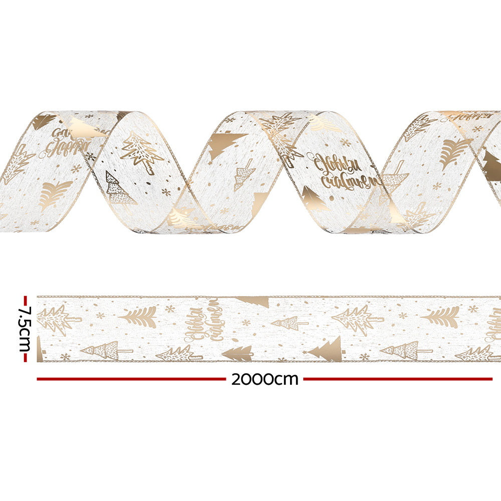 Jingle Jollys 20M Christmas Ribbon Roll Bow Printed Xmas Tree Decor Gift Gold XM-TR-RIBBON-GD