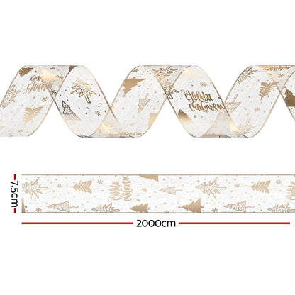 Jingle Jollys 20M Christmas Ribbon Roll Bow Printed Xmas Tree Decor Gift Gold XM-TR-RIBBON-GD