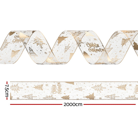 Jingle Jollys 20M Christmas Ribbon Roll Bow Printed Xmas Tree Decor Gift Gold XM-TR-RIBBON-GD