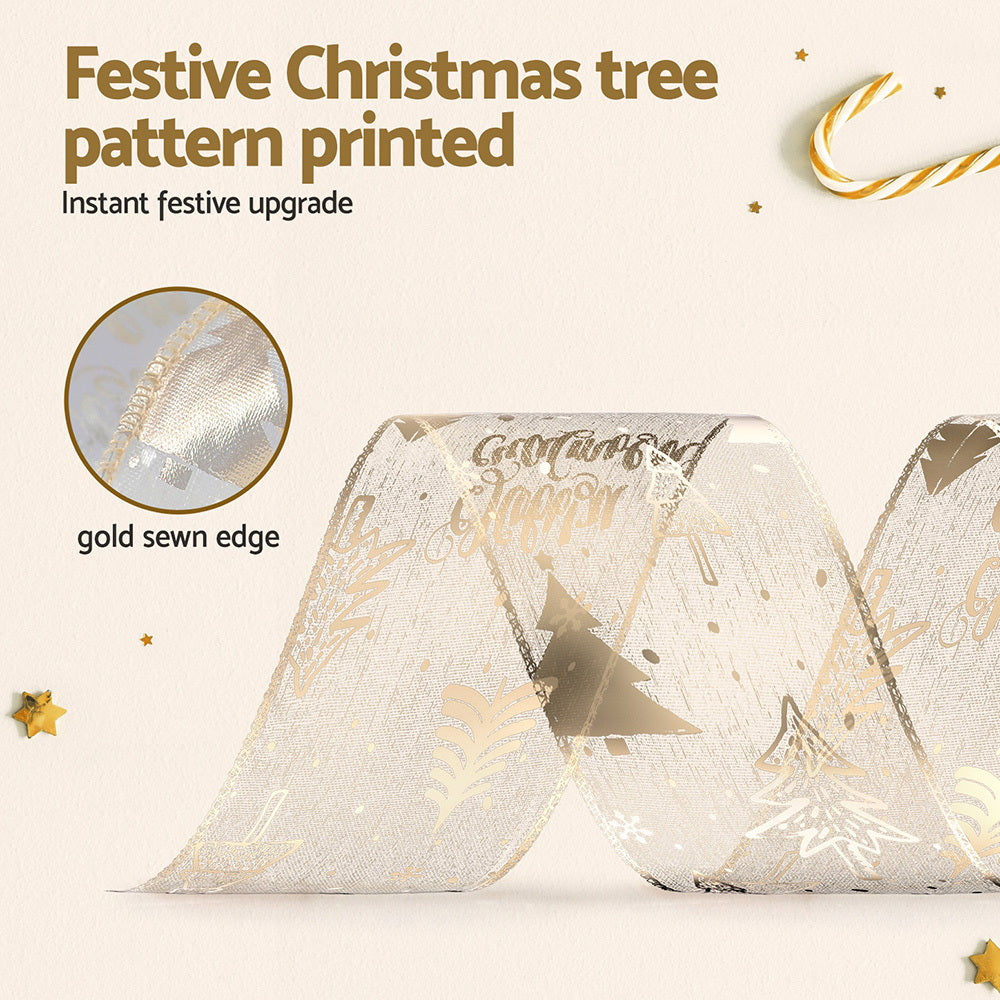 Jingle Jollys 20M Christmas Ribbon Roll Bow Printed Xmas Tree Decor Gift Gold XM-TR-RIBBON-GD