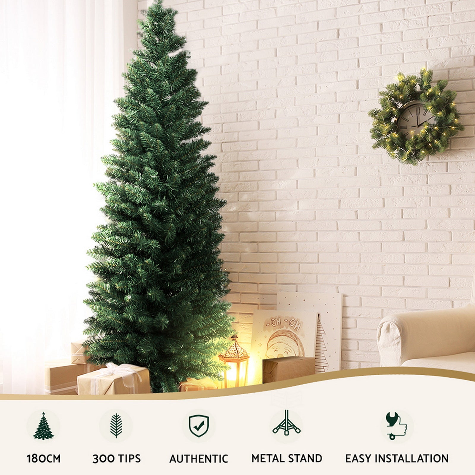 Jingle Jollys Christmas Tree 1.8m Xmas Tree Decorations Green 300 Tips XM-TR-SLIM-6F-GR