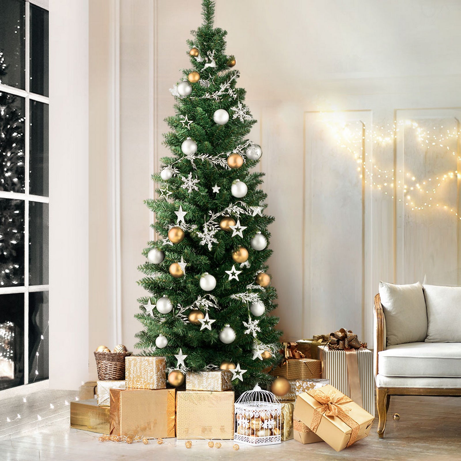 Jingle Jollys Christmas Tree 1.8m Xmas Tree Decorations Green 300 Tips XM-TR-SLIM-6F-GR