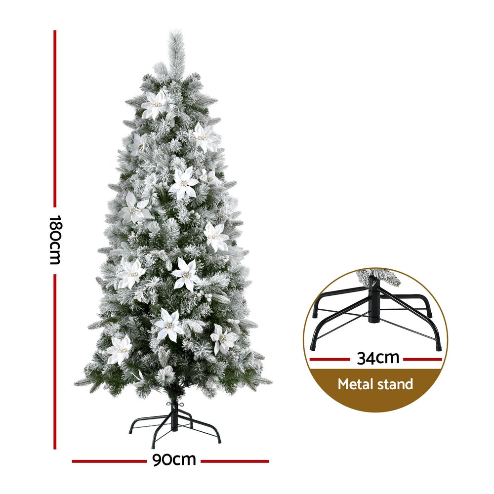 Jingle Jollys Christmas Tree 1.8m Xmas Tree Snow Flocked Flowers Decor 564 Tips XM-TR-SLIM-6F-GS