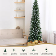 Jingle Jollys Christmas Tree 1.8m Xmas Tree Decorations Snowy 300 Tips XM-TR-SLIM-6F-SNOW