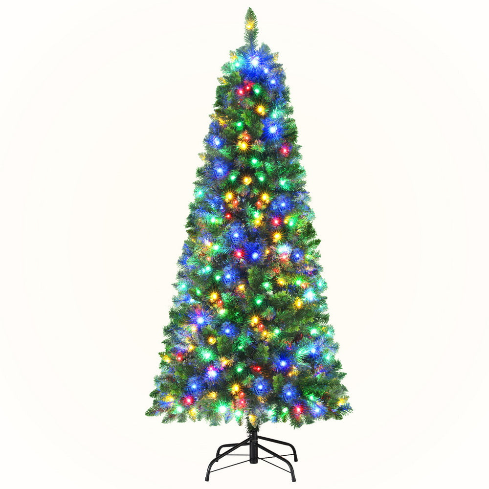 Jingle Jollys 1.8M Pre-lit Christmas Tree 8 Mode Multi Colour 200 LED Light Xmas XM-TR-SLIM-6FT-MC